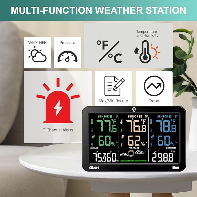 OBET Weather Station Wireless Indoor Outdoor Thermometer Wireless, Color