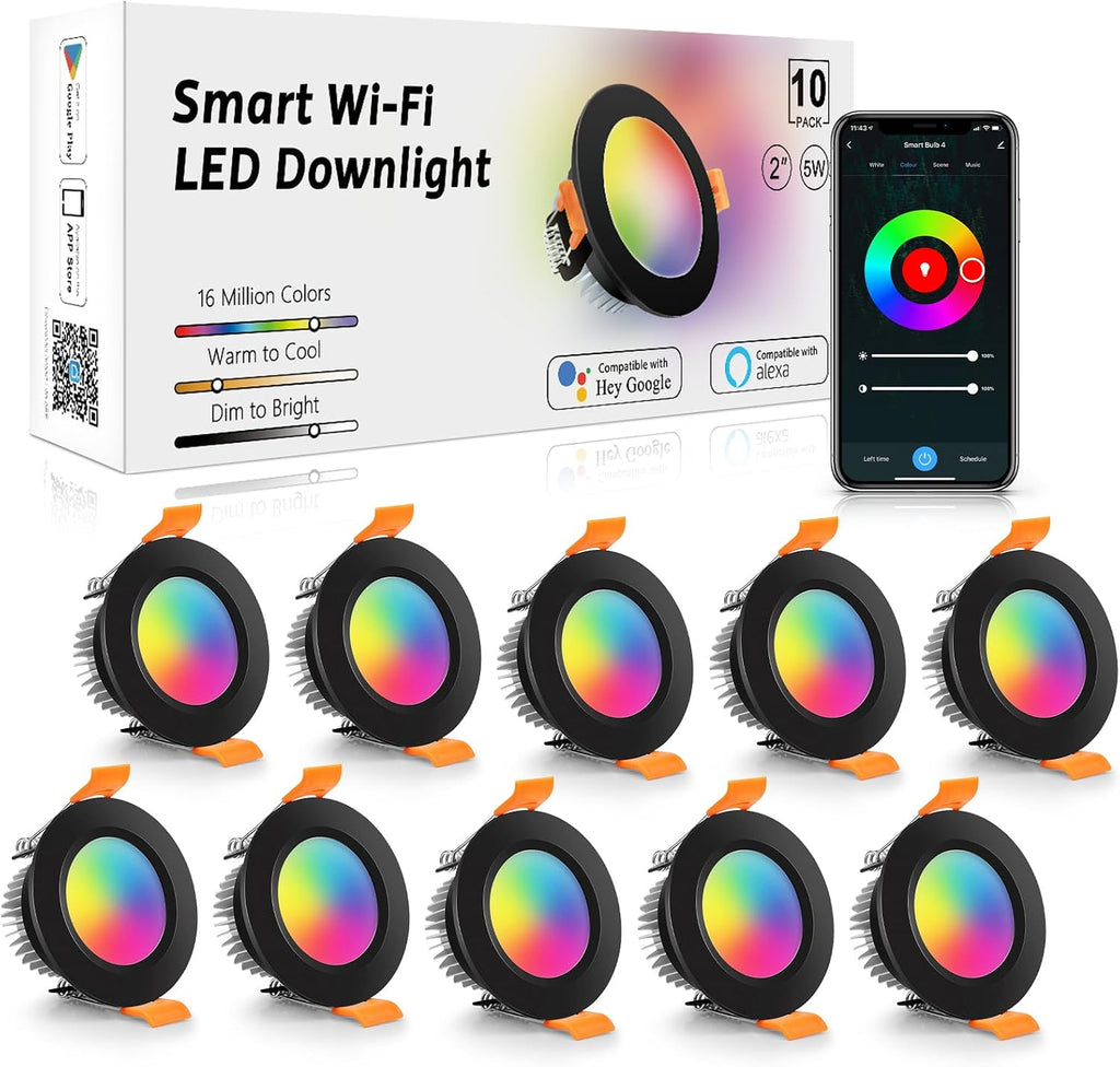 LightingWill 2 Inch Recessed Lighting, Smart WiFi LED Downlight, 5W LED Ceiling (10 Pack)