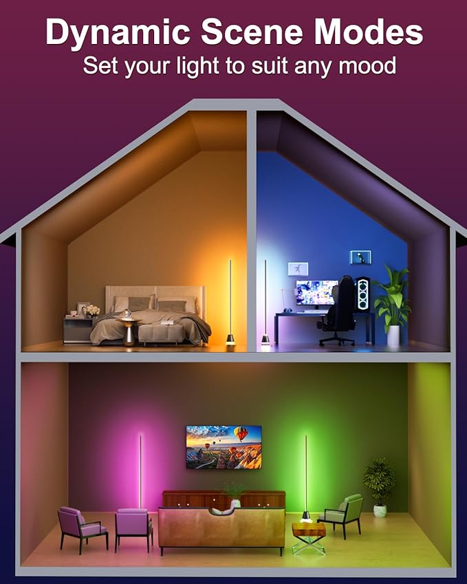 Keepsmile Smart RGB LED Corner Floor Lamp, Bright Tall Standing Lamps (2 Pack)