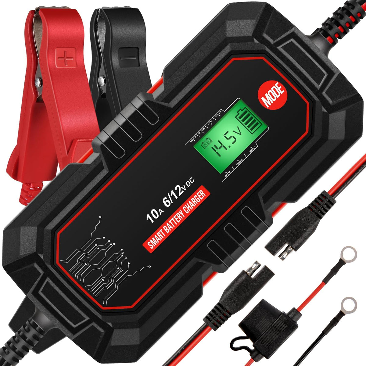 Sailnovo 10A Car Battery Charger, 6V and 12V Car Trickle Charger, 10-Stages
