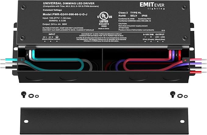 EMITEVER Dimmable Led Driver, 2 Packs 96W AC 110V-277V to DC 24V Transformer