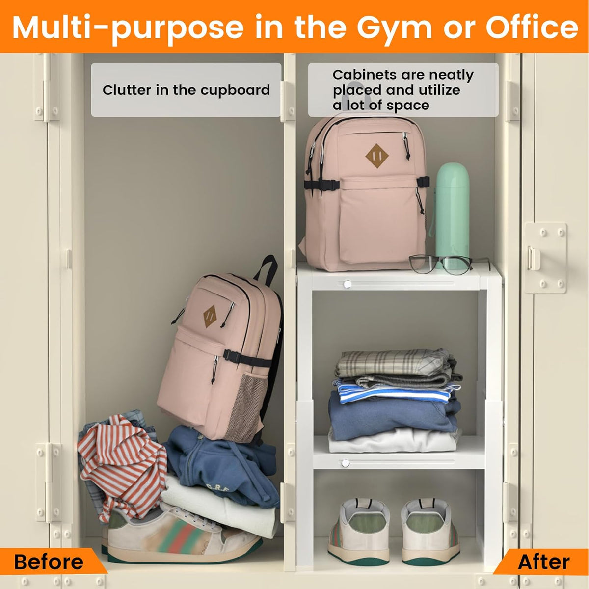 lidtop locker organizer shelf, metal adjustable width and, package contents