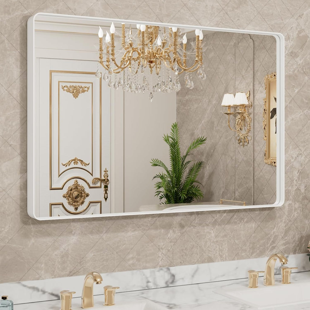 LOAAO 40x30 Inch White Metal Framed Bathroom Mirror