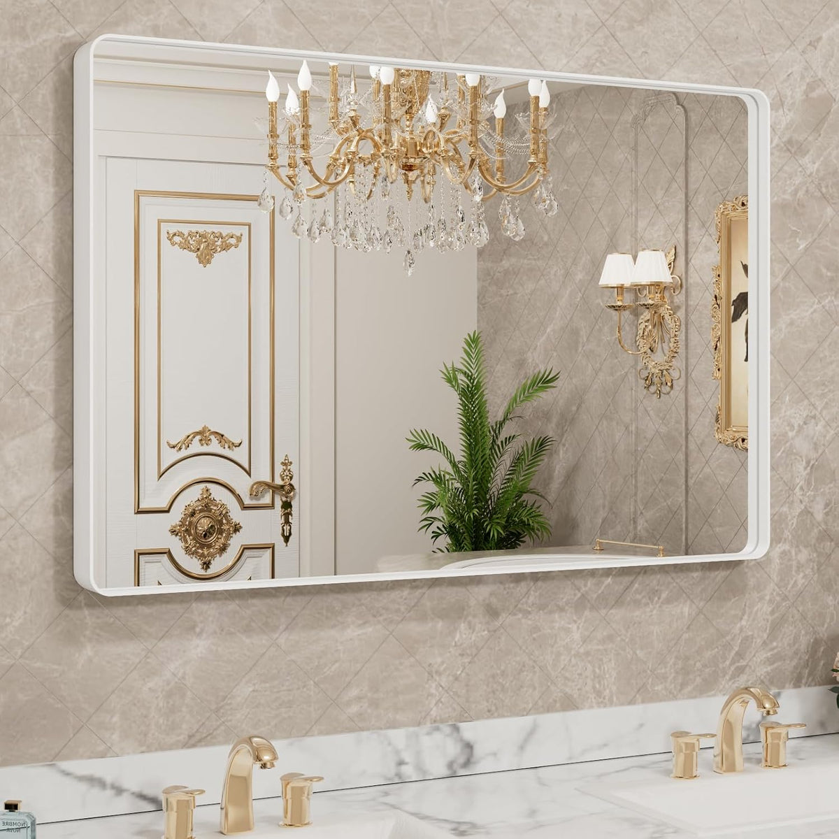 LOAAO 40x30 Inch White Metal Framed Bathroom Mirror