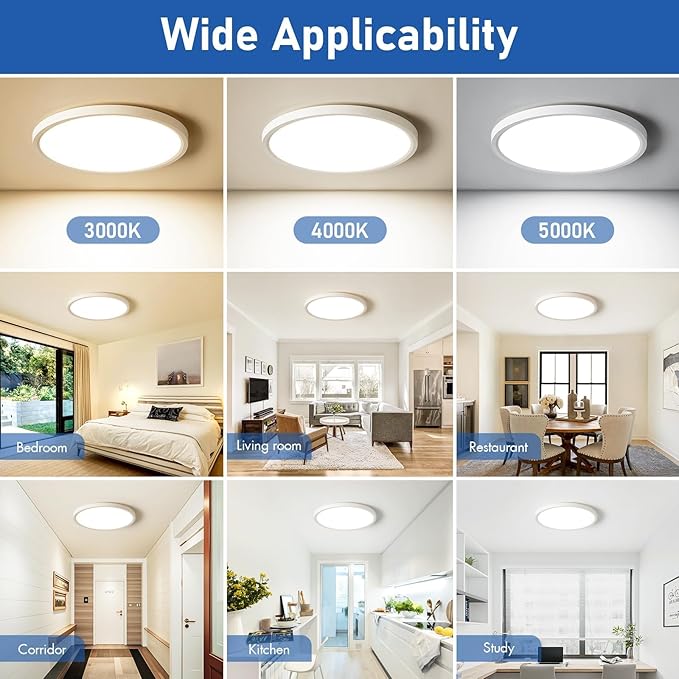 YELIOLED 6 Pack 12 Inch Slim Dimmable LED Flush Mount Ceiling Light Fixtures