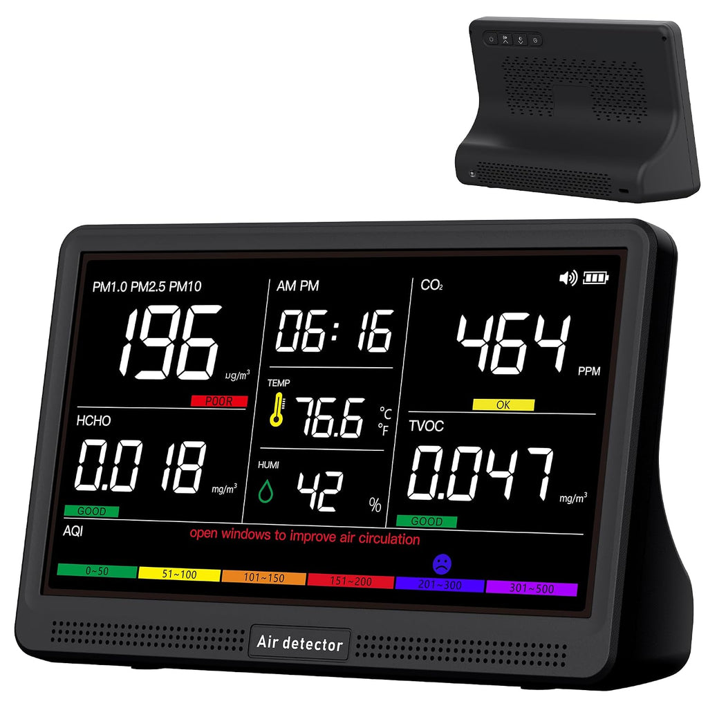 bonoch 16 in 1 Air Quality Monitor Indoor 7" Display Wildfire CO2 Monitor