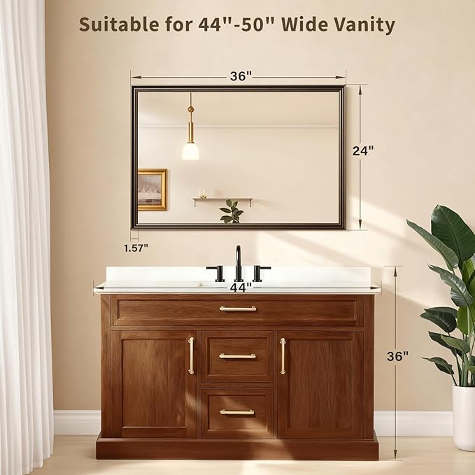 Retro Copper Effect Framed Wall Mirror, 24x36 Rectangle Mirror,