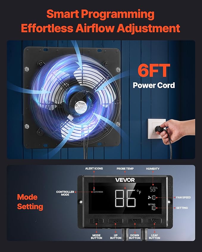 VEVOR 12 inch Shutter Exhaust Fan, Wall Mounted Attic Vent Fan