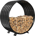 32" Round Metal Firewood Rack Circle with 4X Metal Support Outdoor / Indoor