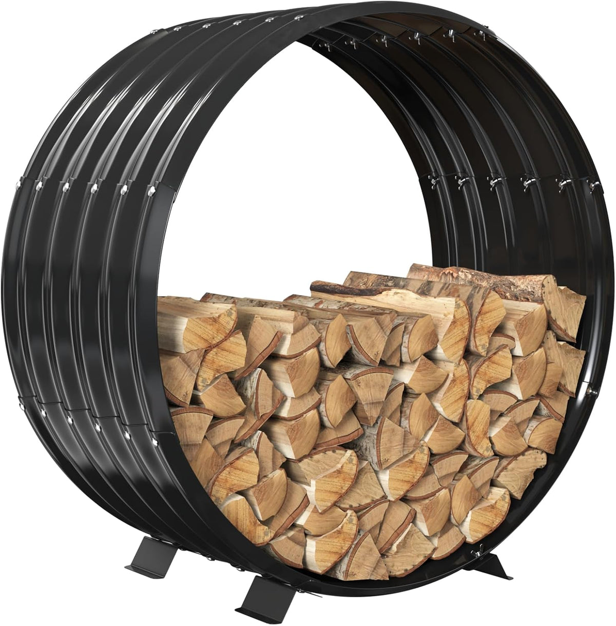 32" Round Metal Firewood Rack Circle with 4X Metal Support Outdoor / Indoor