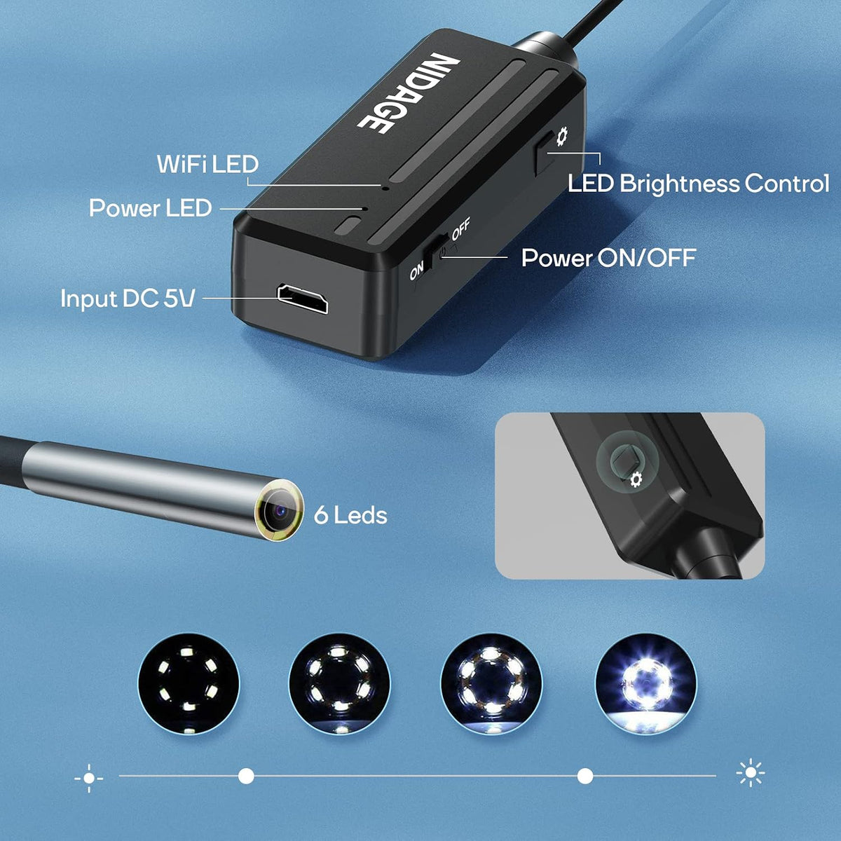 3.9mm slim wireless endoscope, 2.0mp hd inspection camera on a desk or shelf
