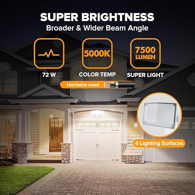 LUTEC 72W 7500LM LED Security Lights Motion Sensor Light Outdoor, 5000K Daylight