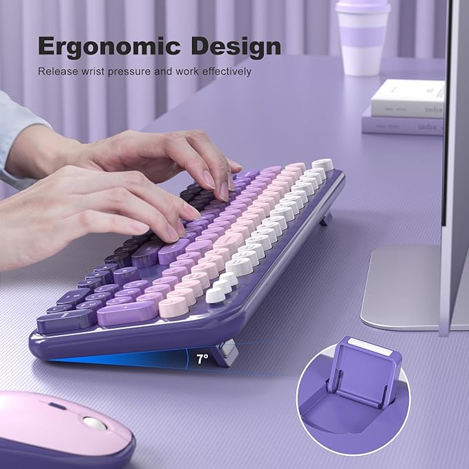 MOFII Wireless Keyboard and Mouse Combo, Full Size 2.4G Retro Round Computer