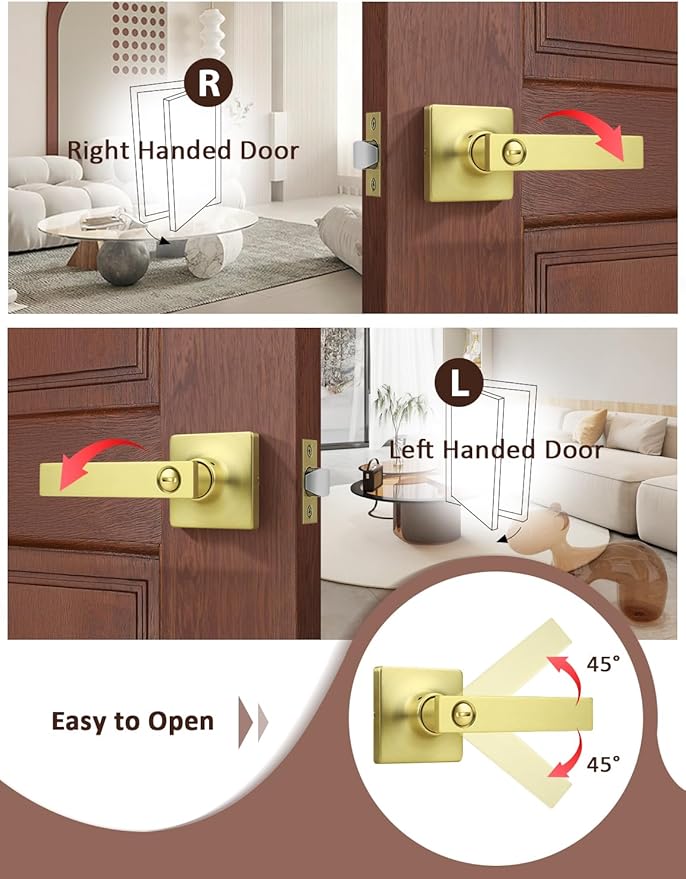 Mengico 8 Pack Gold Privacy Lever Door Handle Interior