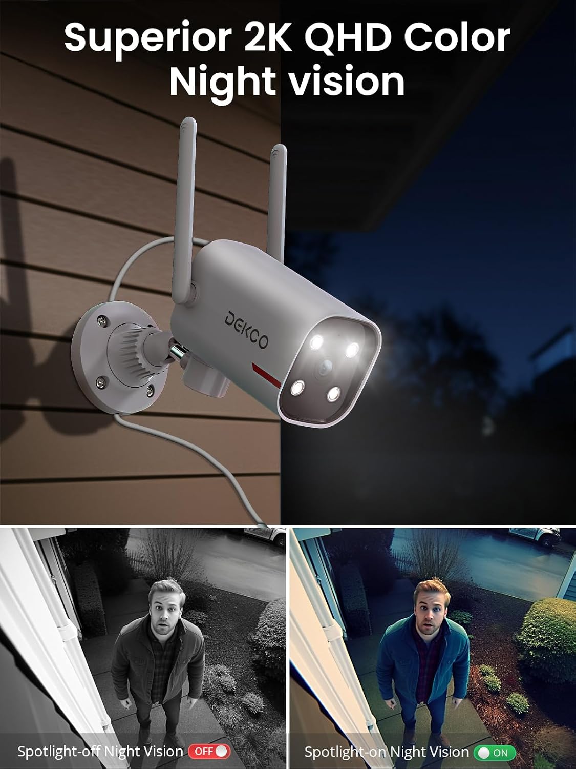 dekco 2k outdoor security cameras, wired wifi, 2 showing dimensions