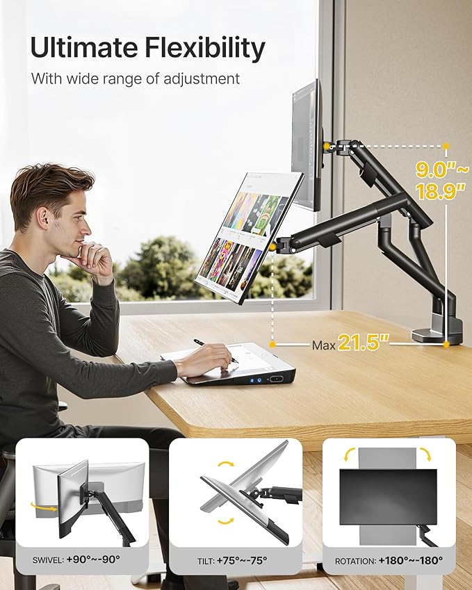 monTEK Dual Monitor Stand for 2 Screens 17 to 35 Inch, Heavy Duty Monitor Mount