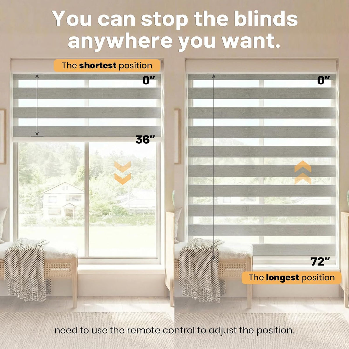 Motorized Zebra Blinds with Remote, Cordless Smart Shades