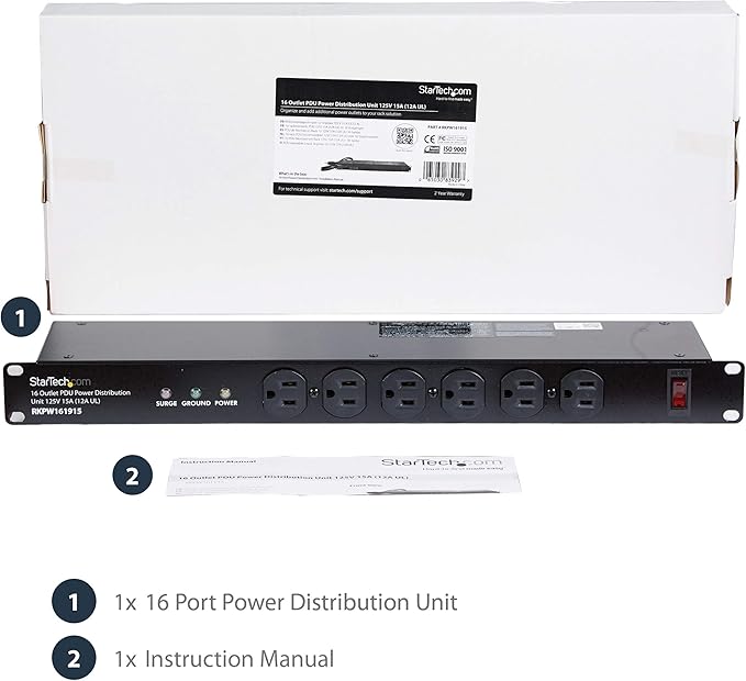StarTech.com 16 Outlet Horizontal 1U Rack Mount PDU Power Strip