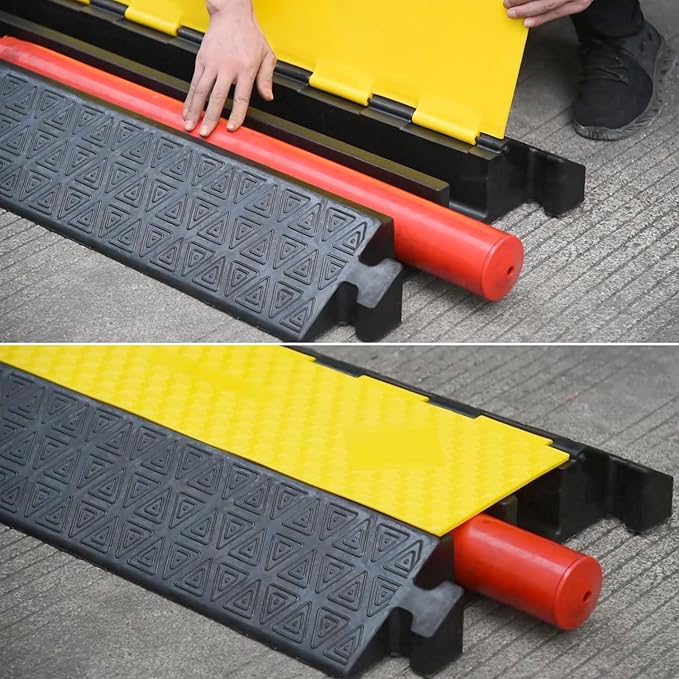 OranLite Large 2-Channel Rubber Floor Cable Protector Ramp, Heavy-Duty Floor