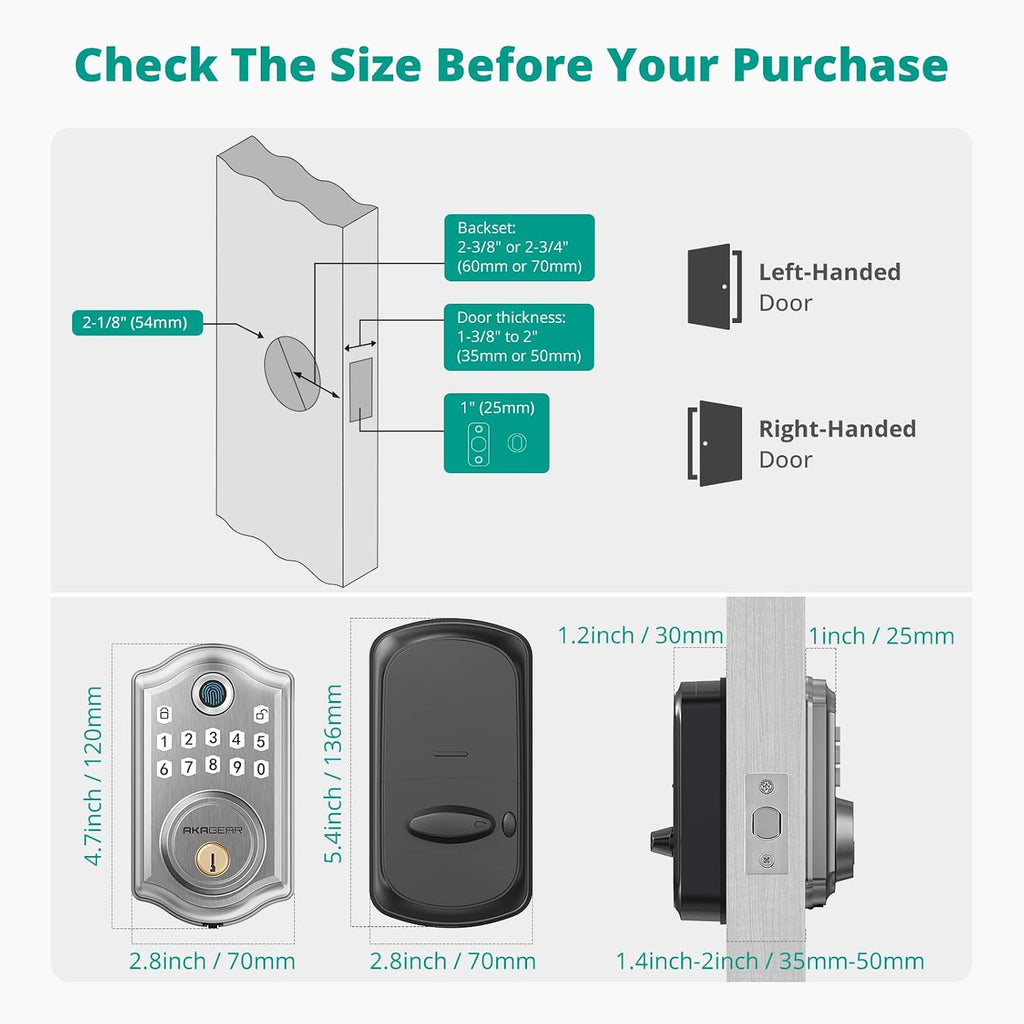 AkaGear Fingerprint Keyless Entry Door Lock with Lever Handle Set, Nickel