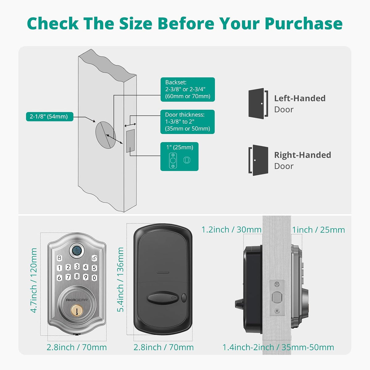 AkaGear Fingerprint Keyless Entry Door Lock with Lever Handle Set, Nickel