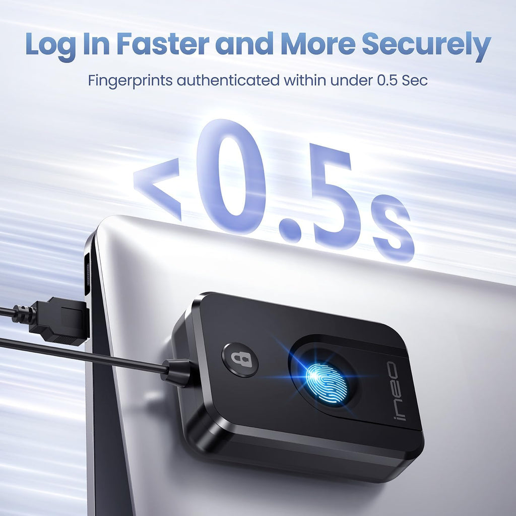 ineo usb fingerprint reader for windows 10/11, windows, side view