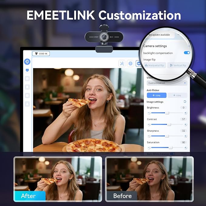 EMEET C60E 4K Webcam for Streaming & Gaming – PDAF Autofocus, Dual Mics