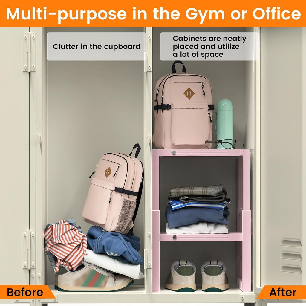 lidtop locker organizer shelf pink, adjustable width and, package contents