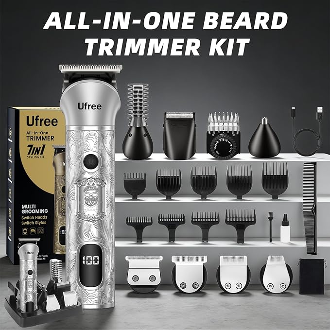 Ufree Beard Trimmer for Men, 7 in 1 Electric Shavers Razor, Cordless Hair