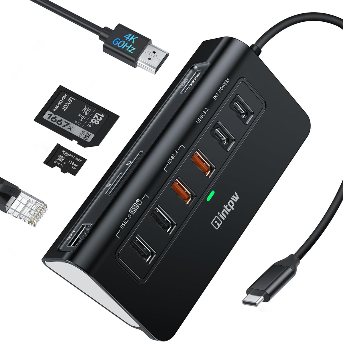 intpw P9R PRO USB C Hub Ethernet, 10Gbps USB C Docking Station 10-in-1