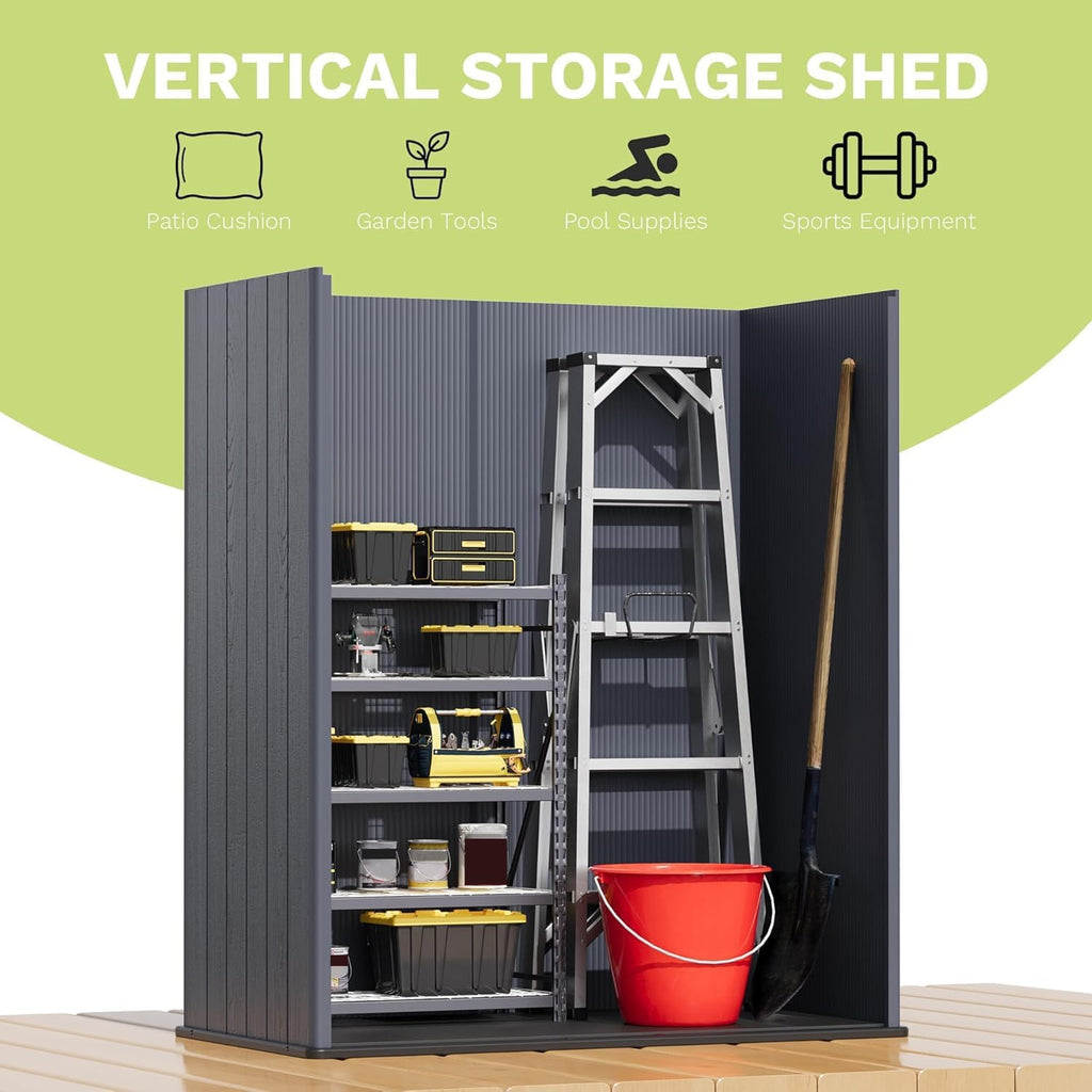 devoko 5x3 ft resin storage shed with floor, close-up detail