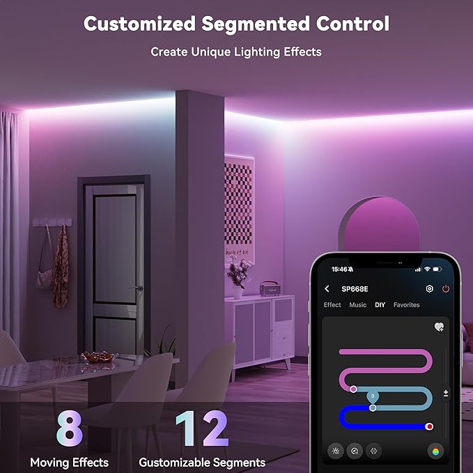 MIWISE LED Strip Lights, RGB Smart IC COB LED Strip Light Color Chasing