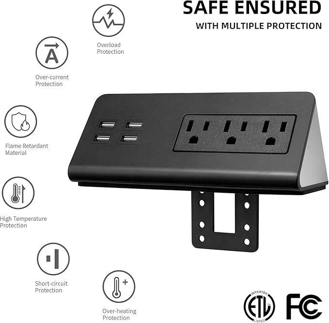 Emerising 2-Pack Desk Edge Mount Power Strips