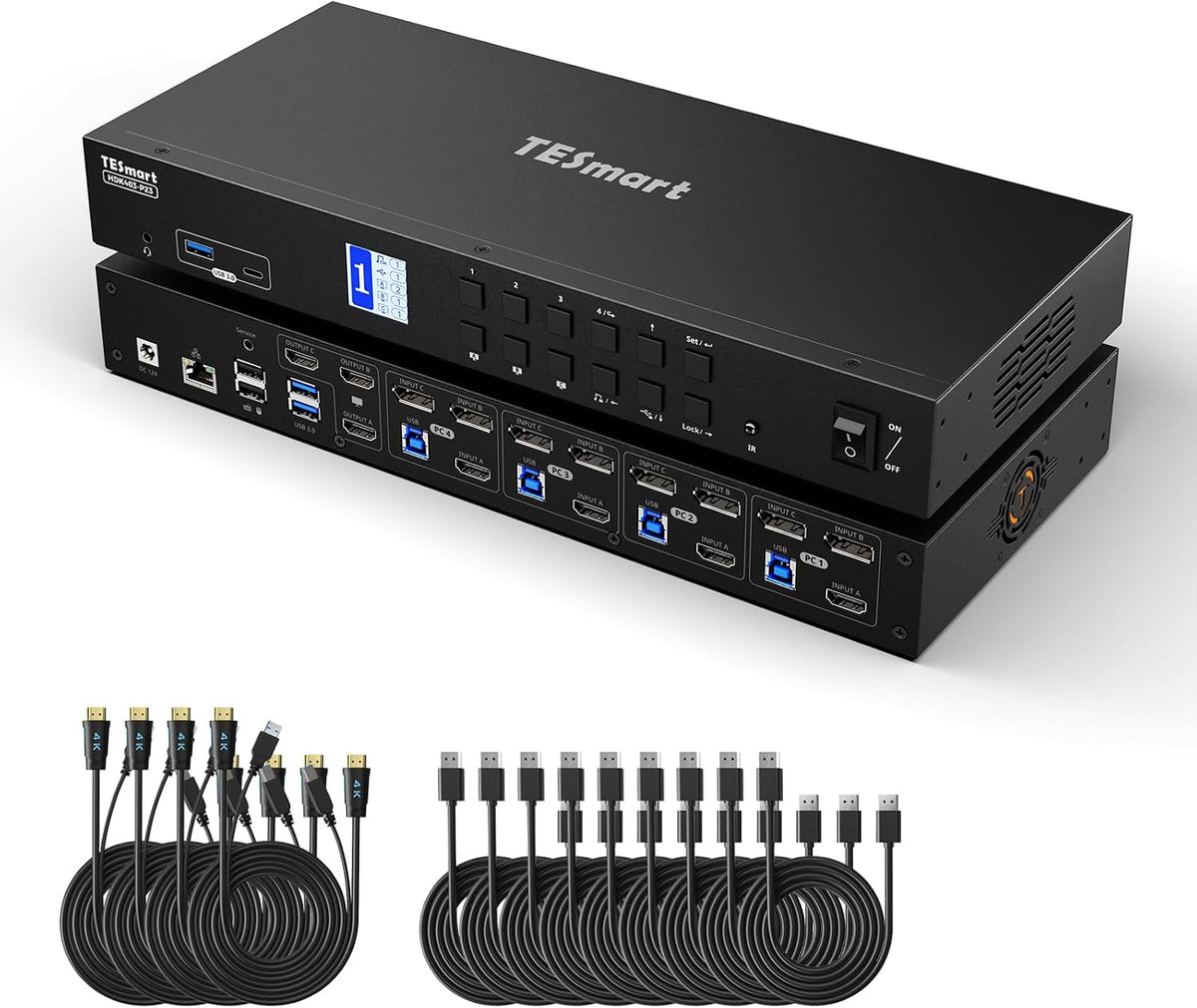TESmart USB 3.0 KVM Switch 3 Monitors 4 Computers 4K@60Hz, HDMI+DP KVM Docking