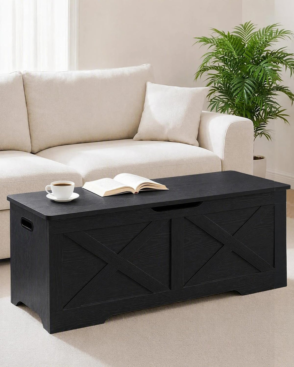 timberer 47.2" storage chest, wooden storage bench, entryway on a desk or shelf