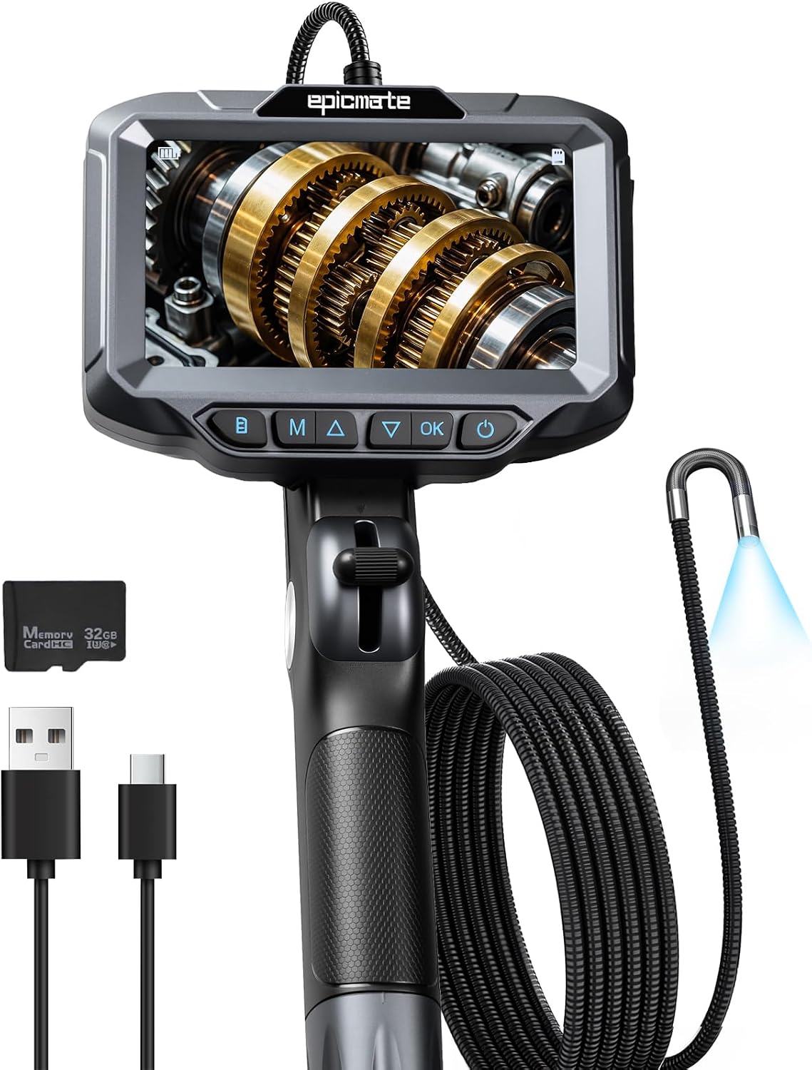 Articulating Borescope Camera with Light for Automotive & Engine Inspection