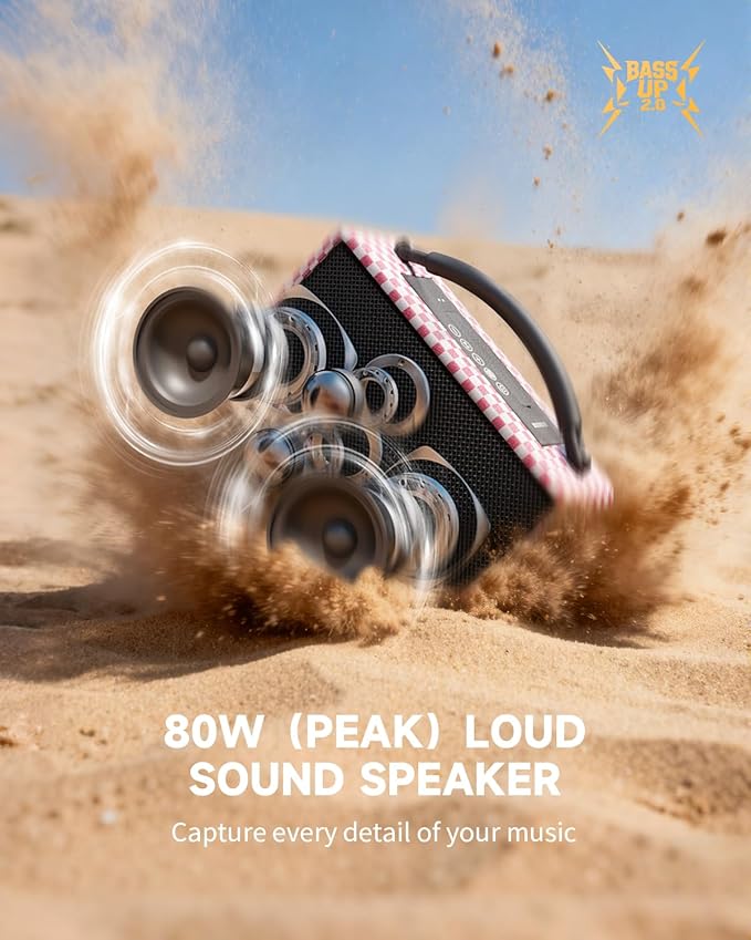 DINDIN Portable Bluetooth Speaker： 80W, 20H Playtime, Wireless Big Wood Boombox