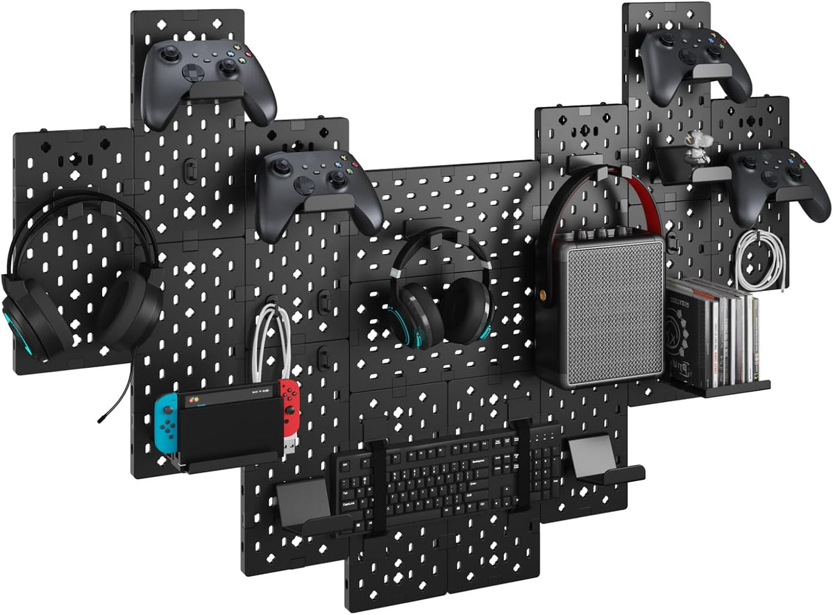 PEGZONE Controller and Headphone Holder Wall Mount, Modular Gaming Pegboard (14pcs)