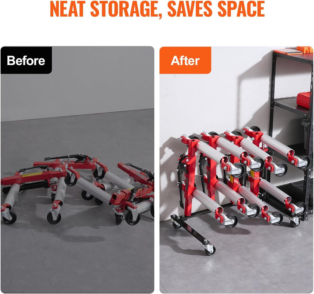 vevor car dolly rack, storage rack with 360°, side view