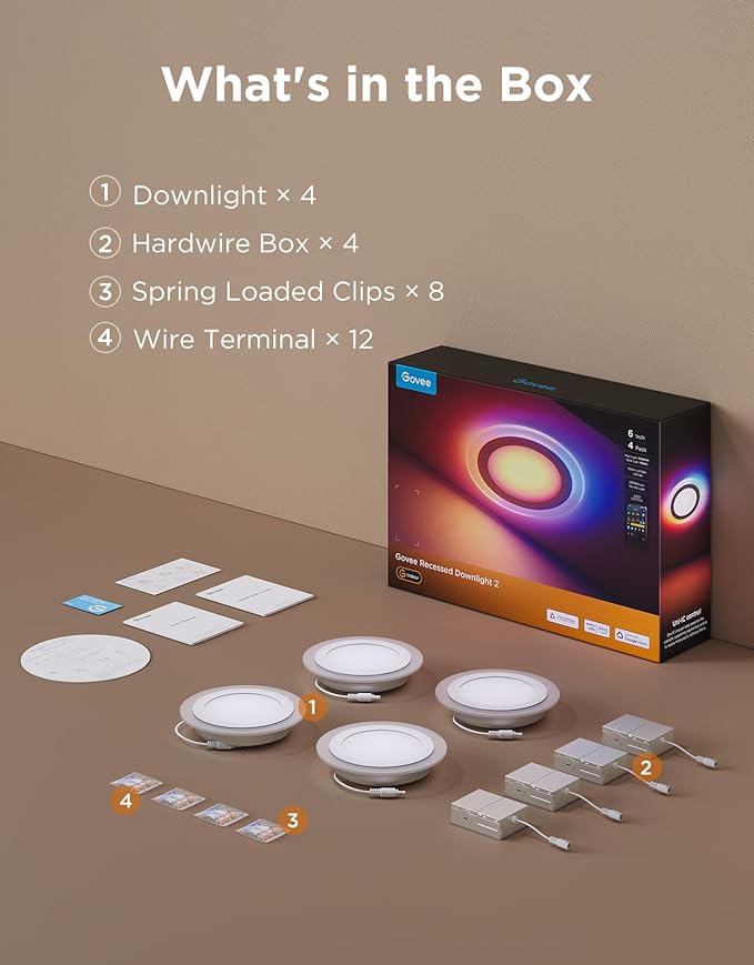 Govee Smart Recessed Lighting 6 Inch, Matter RGBIC LED Recessed Light Work (4 Pack)