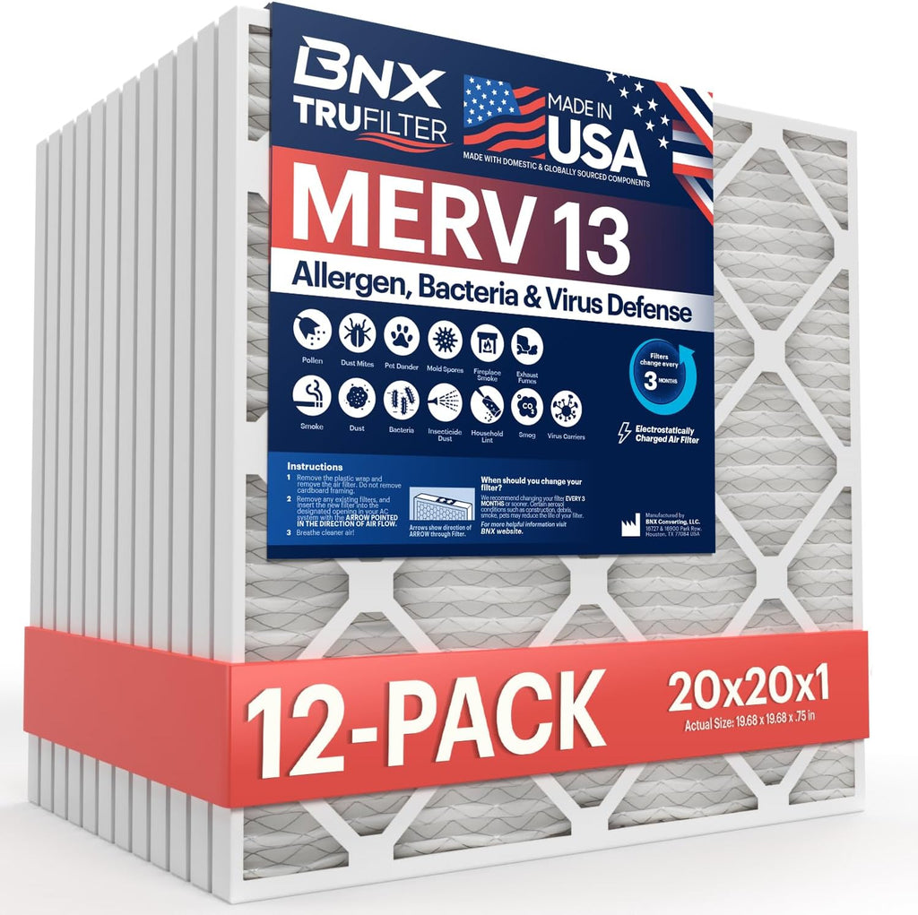 BNX TruFilter 20x20x1 MERV 13 AC Furnace Air Filter (12 Pack)