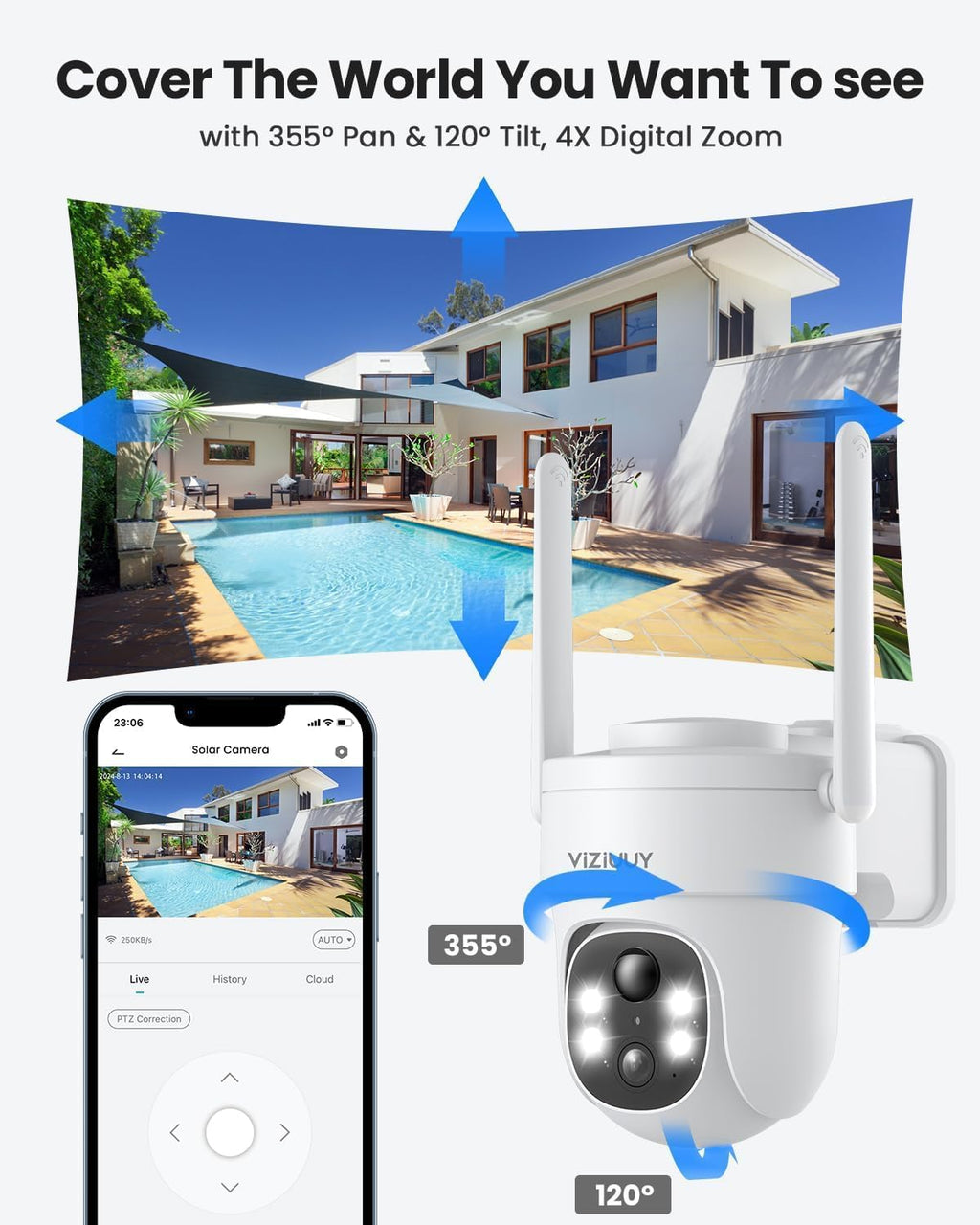 viziuuy 3mp solar security cameras wireless outdoor, color, view 10