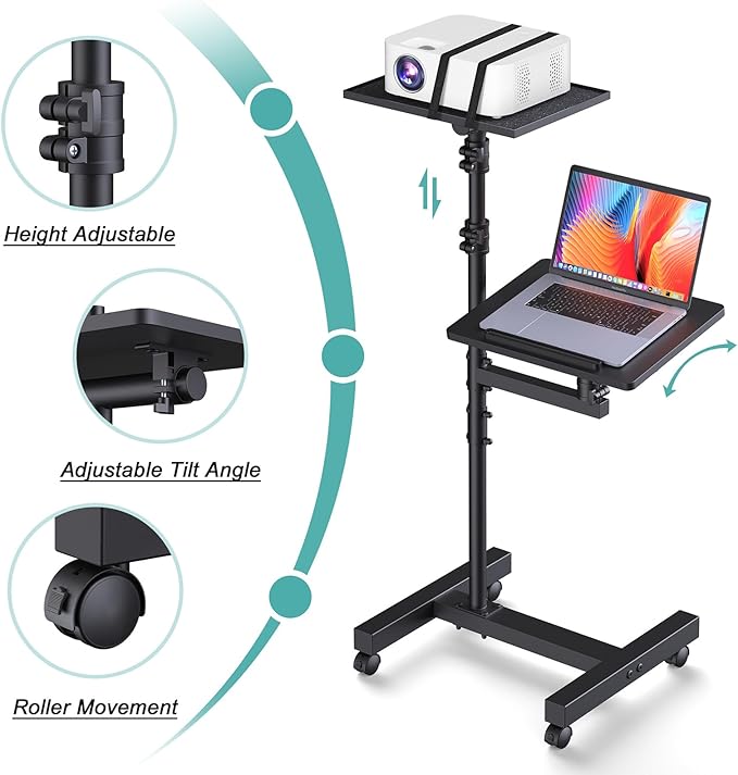 Facilife 2 Shelves Projector Stand Tripod, Height Adjustable Max 64", Mobile