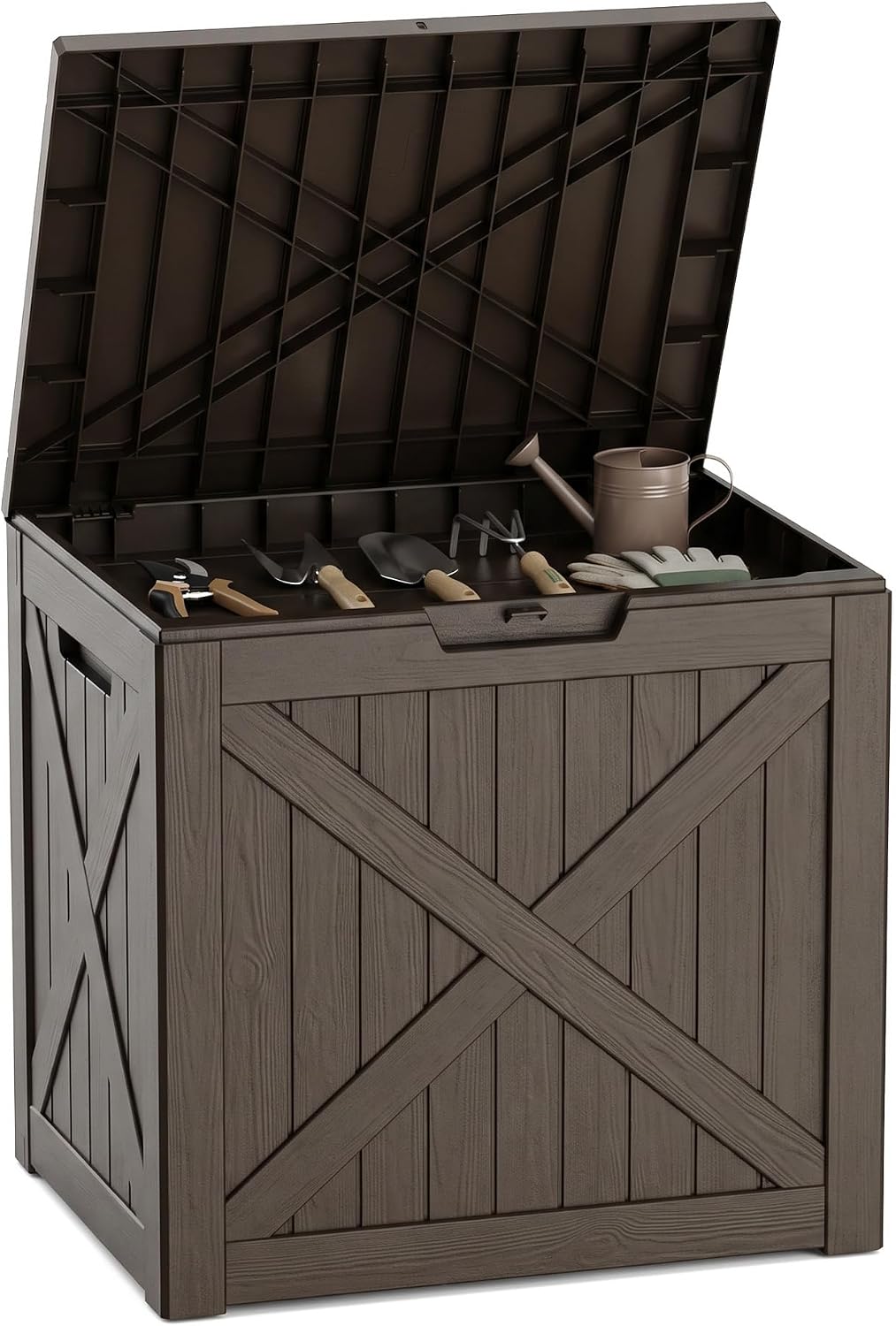 32 Gallon Waterproof Resin Storage Deck Box, Light Coffee