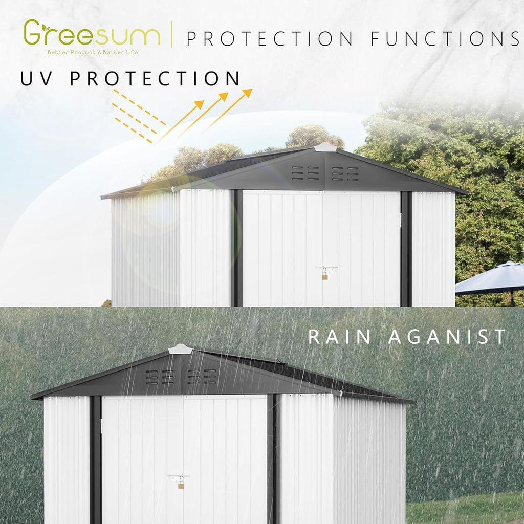 greesum 8x6ft outdoor storage shed utility tool shed showing dimensions