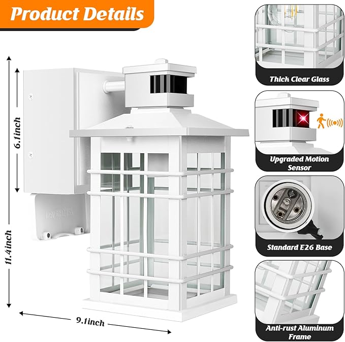 Porch Light with GFCI Outlets Built-in, Motion Sensor Dusk to Dawn Outdoor