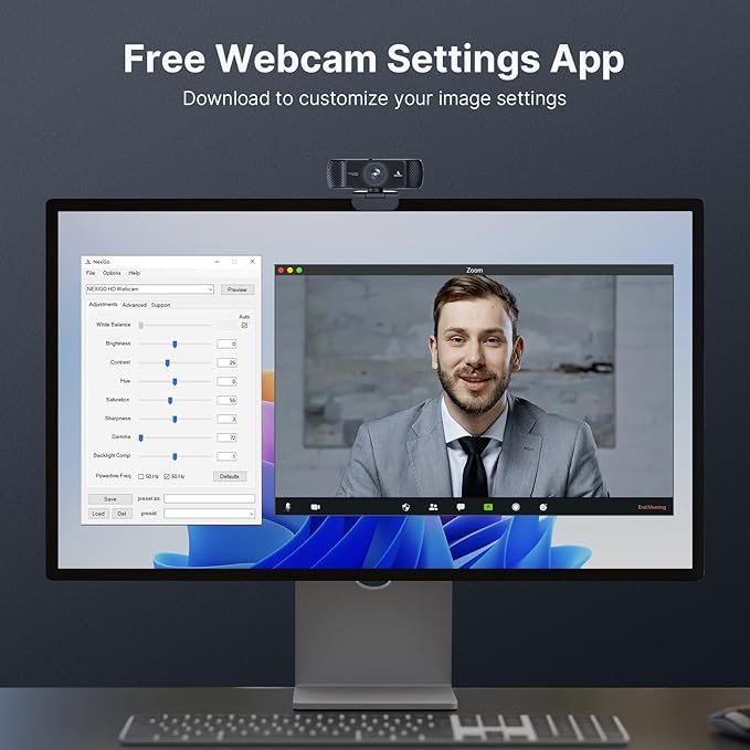NexiGo 1080P 60FPS Webcam with Software Control and Microphone, w/Privacy Cover