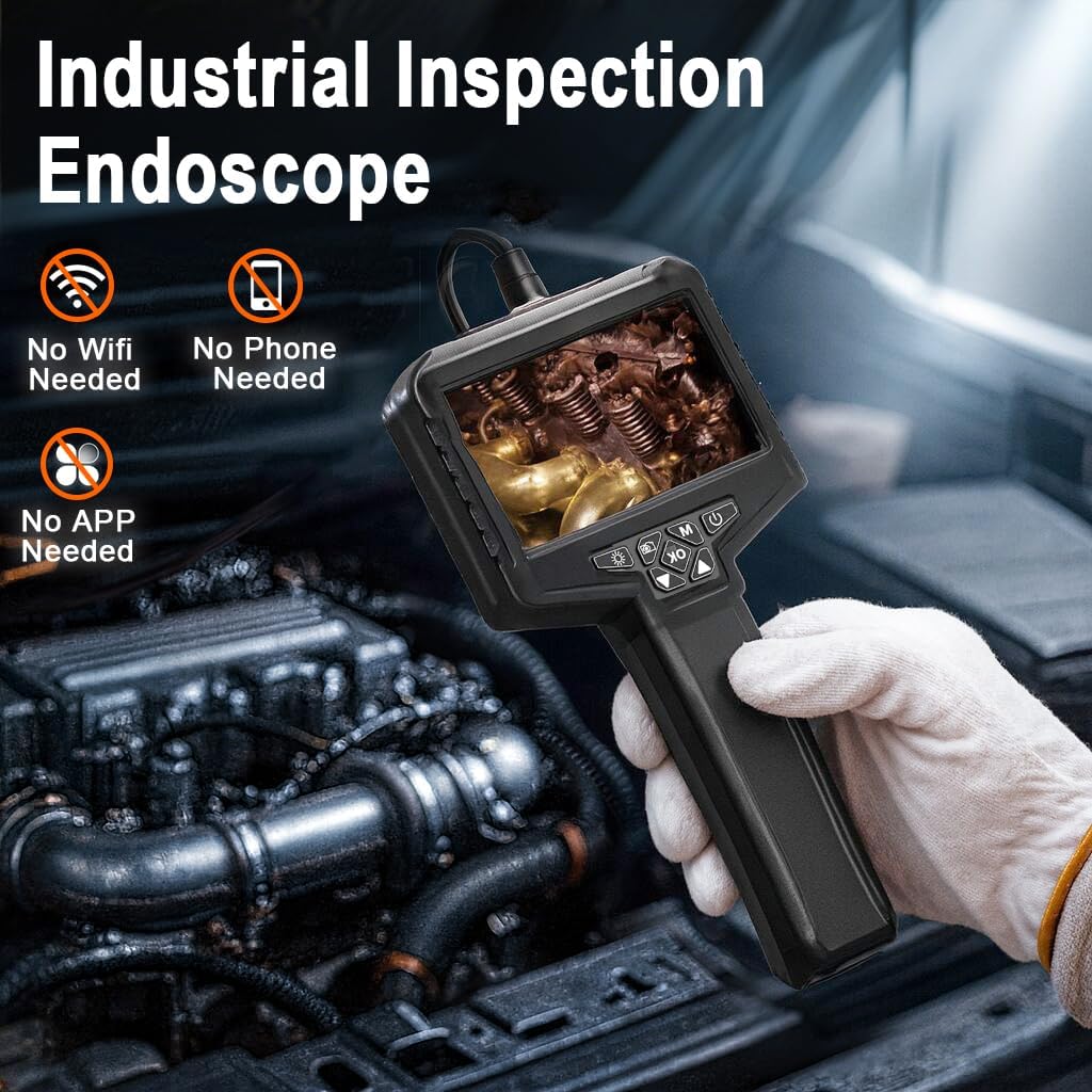 [dual-lens] inspection endoscope, industrial borescope camera with light on a desk or shelf