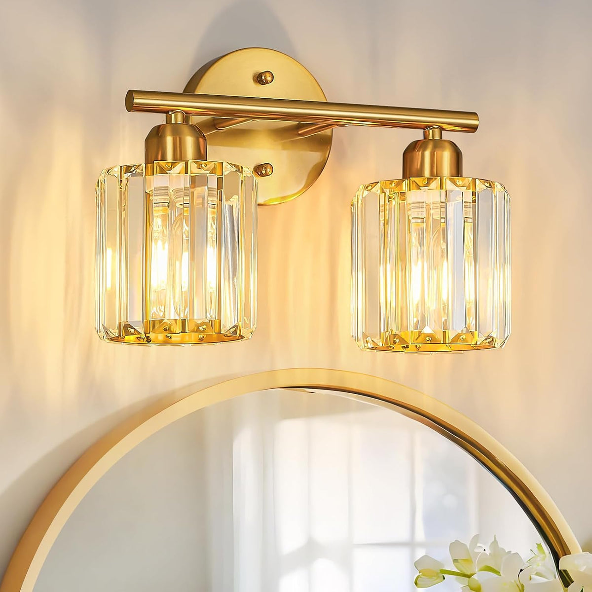 FDPBY Modern 2 Light Crystal Vanity Light, Brushed Gold Vertical Bathroom Light