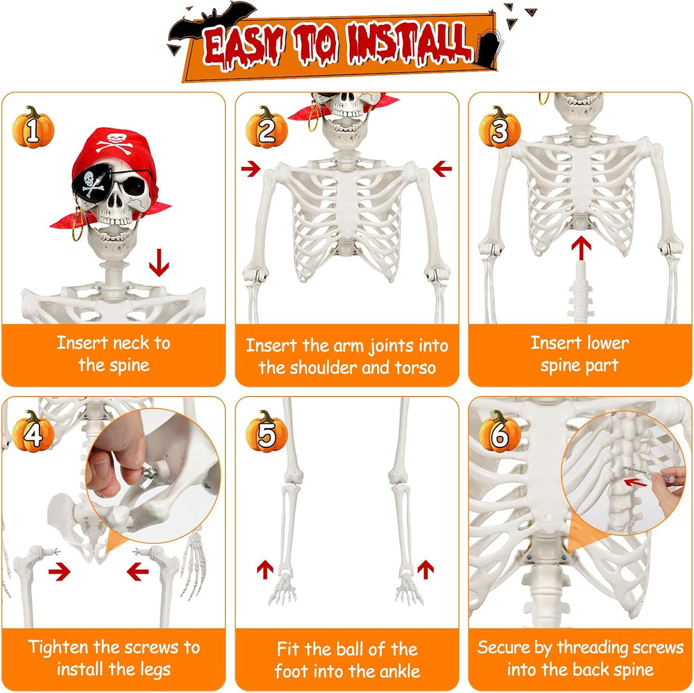 MyoGrip 5.5 FT Skeleton Halloween Decorations, Posable Full Body Life-Size Sk...